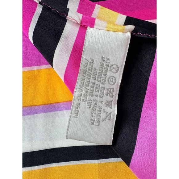 Liz Claiborne Silk Scarf Pink Yellow Black Striped Oblong Rectangular 56x13 - Picture 4 of 5